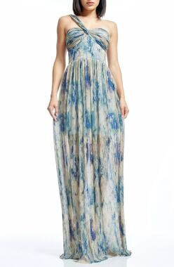 Dress the Population Idalia Gown Small Pale Blue Metallic Floral Maxi NWT